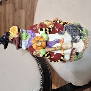 Halloween Signature witch with cat ceramic figure